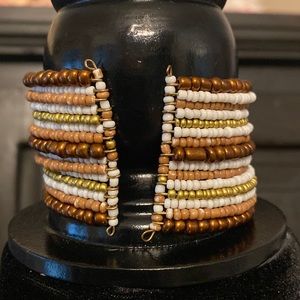 Vintage beaded cuff African design bangle bracelet